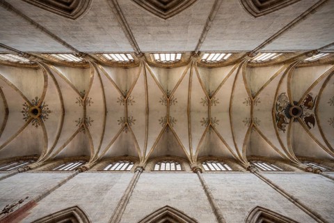 Ceiling vault of the 41.6 metre high central nave in Ulm Minster, Ulm, Baden-Württemberg, Germany,