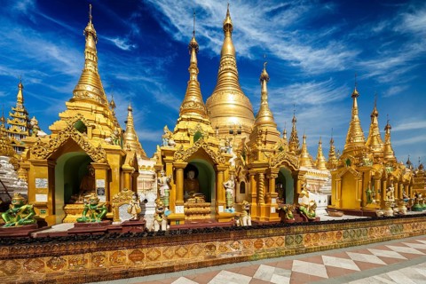 Myanmer famous sacred place and tourist attraction landmark, Shwedagon Paya pagoda. Yangon,