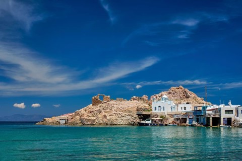 Greek village scenic picturesque view in Greece, the beach and fishing village of Firapotamos in
