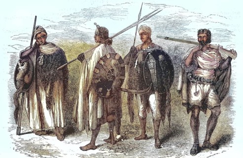 Members of the Army of Abyssinia, Guard of the Negus, in 1868, Ethiopia, Historic, digitally