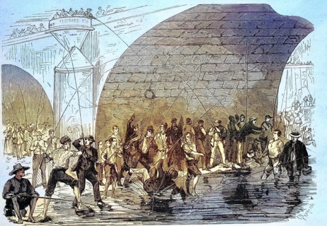 The Anglers at the Bottom of Pont Neuf in Ligne, 1869, France, Historic, digitally restored