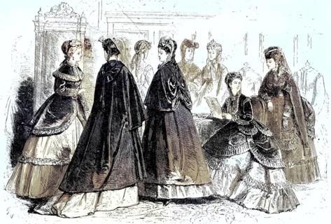 Fashion of the season summer 1868 in Paris, elegant woman in elaborate dresses, France, Historic,