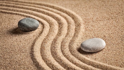 Japanese Zen stone garden, relaxation, meditation, simplicity and balance concept, panorama of