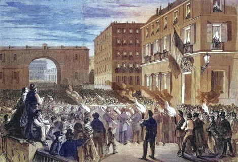 Serenade offered to the French Embassy by the people of Madrid, 1869, Spain, Historic, digitally