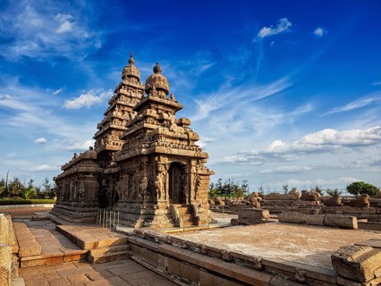 Famous Tamil Nadu landmark, Shore temple, world heritage site in Mahabalipuram, Tamil Nadu, India,
