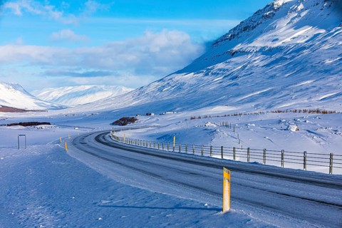 Iced and snow-covered Ring Road No. 1, near Akureyri, Northern Iceland Eyestra, Iceland, Europe