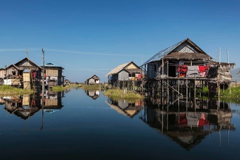 Stilted houses in village on Inle lake, Myanmar, Asia