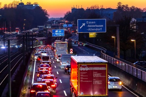 Motorway A40, Ruhrschnellweg, in Essen, route through the city centre, is affected by a possible