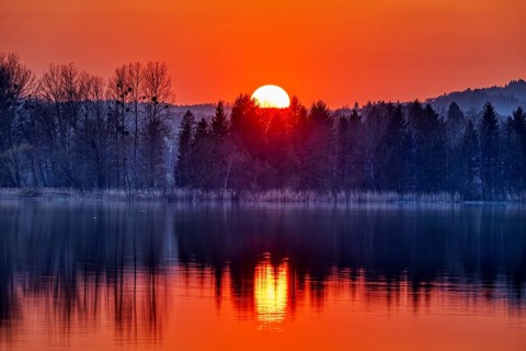 Sunset, Waginger See, Bavaria, Germany, Europe