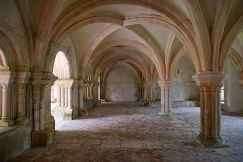 Ceiling arches, Fontenay Cistercian Abbey, Unesco World Heritage Site, Cote d'Or, Burgundy, France,