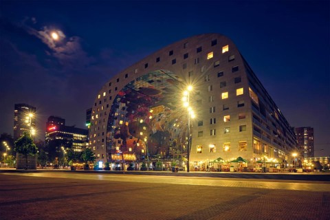 ROTTERDAM, NETHERLANDS, MAY 25, 2018: Markthal Market Hall residential and office building with a