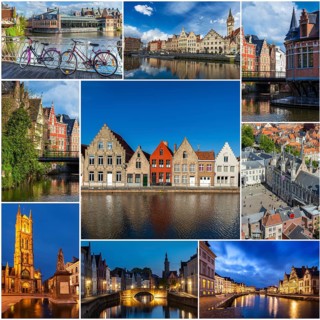 Mosaic collage storyboard of Belgium tourist views travel images