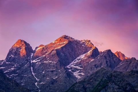 Sunset in Himalayas. Sangla valley, Himachal Pradesh, India, Asia