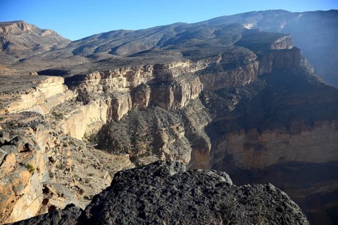Landscape formation at Jebel Shams, Oman, Asia