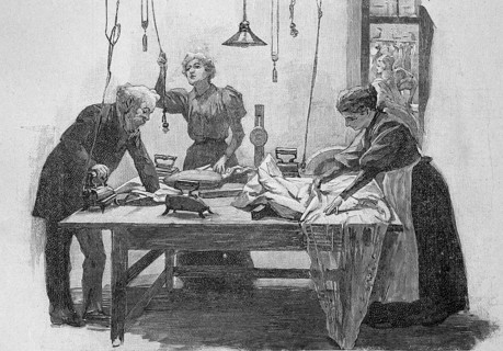 Novelty electric ironing, here in the tailor's studio of the royal theatre in Berlin, 1888,