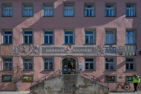 Historic Unicorn Pharmacy, Weissenburg, Middle Franconia, Bavaria, Germany, Europe