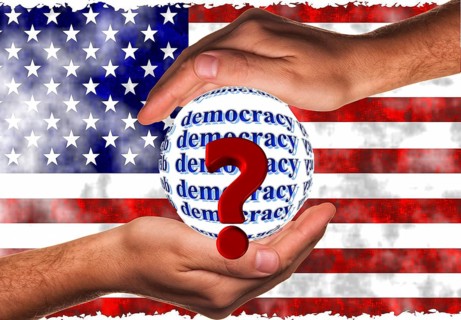 Symbolic image, democracy versus autocracy, US democracy in danger, EU and Germany under political