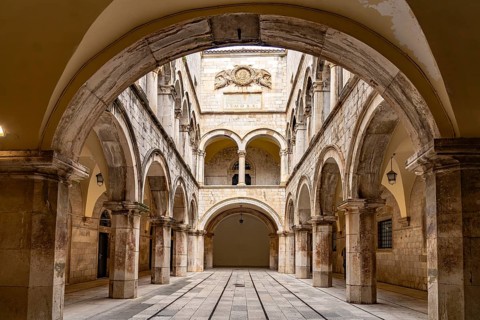 Atrium of the Sponza Palace in Dubrovnik, Croatia, Europe