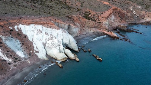 Aerial view, rocky coast, Cabo de Gata-Nijar Natural Park, Almeria, Andalusia, Spain, Europe