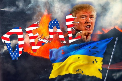 Symbolic image, Trump calls for deal with Ukraine, calls Ukraine aggressor, US democracy in danger,