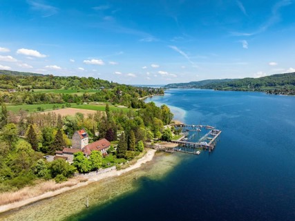 Aerial view of Oberstaad Castle, also Jacques Schiesser House on the southernmost part of the Höri