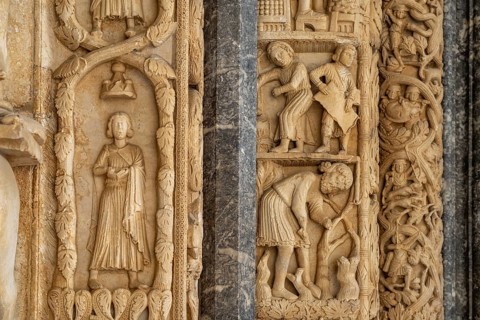 Detail of Radovan's portal of the Cathedral of St Lawrence in Trogir, Croatia, Europe