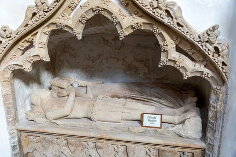 Tomb monument effigies Edmund Blanket d 1371 and wife, church of Saint Stephen, St Stephen's