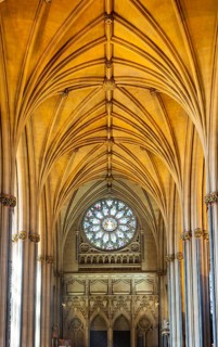 Vaulted roof ceiling inside Bristol cathedral church, Bristol, England, UK