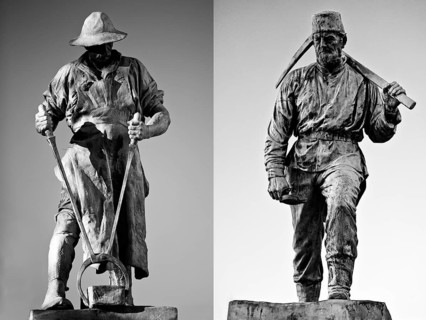 Sculptures Frieder and Henner, metallurgist and miner in cast bronze by Friedrich Reusch, Siegen,