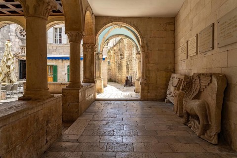 The loggia in the old town centre of Korcula, Croatia, Europe