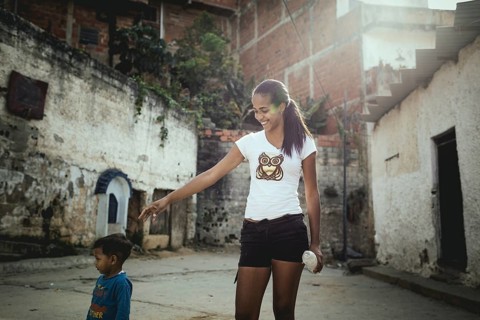 Mother with her son in the Petare slum, Caracas, Venezuela, South America