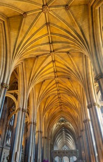 Vaulted roof ceiling inside Bristol cathedral church, Bristol, England, UK