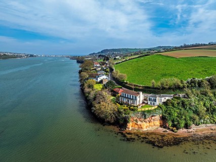 Farms and Fields over River Teign from a drone, Teignmouth, Shaldon, Devon, England, United
