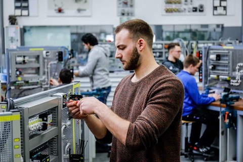 Remscheid, North Rhine-Westphalia, Germany - Trainees in electrical professions, an industrial