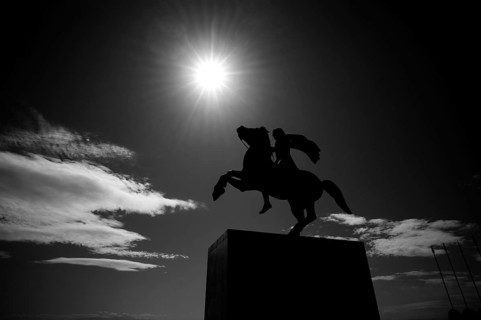 Statue, statue, monument, commander Alexander the Great on his horse Voukefalas, promenade,
