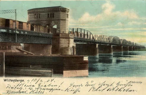 Historical postcard, picture postcard, Elbe bridge from Wittenberg, Saxony-Anhalt, Germany,
