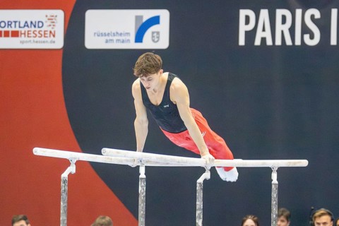 22.06.2024: Olympic qualification in apparatus gymnastics in Rüsselsheim Picture: Timo Eder on high