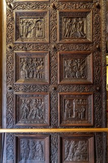 Carved wooden door of the Cathedral of St Domnius in Split, Croatia, Europe