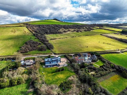 Farms over Swyre and West Bexington from a drone, West Bexington Nature Reserve, S W Coast Path,