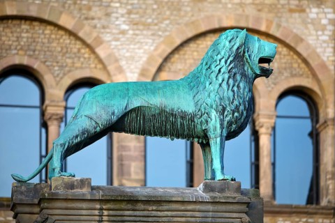 Bronze sculpture, replica of the Brunswick Lion, Imperial Palace of Goslar, Lower Saxony, Germany,