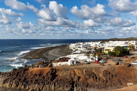 Fishing village on the rocky west coast, black lava coast, coastline, Cumulus, El Golfo, Yaiza,