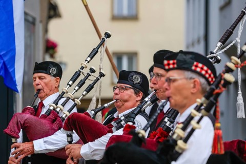 Bagpipe orchestra, Pipe concert, Sigmaringen, Baden-Württemberg, Germany, Europe