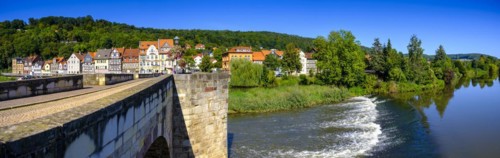 Old Werra Bridge, half-timbered houses on the Werra, Hannoversch Münden, Hann. Münden, Lower