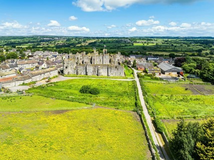 Middleham Castle from a drone, Middleham, Wensleydale, North Yorkshire, England, United Kingdom,