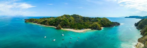 Aerial view, tropical island in the turquoise ocean, Tortuga Island, Puntarenas, Costa Rica,
