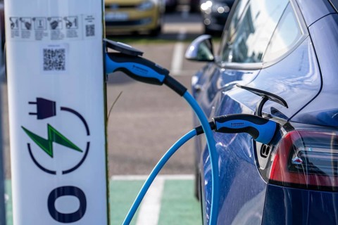 Electric car fast charging station, from the Dutch provider PowerGo, in the ferry harbour of