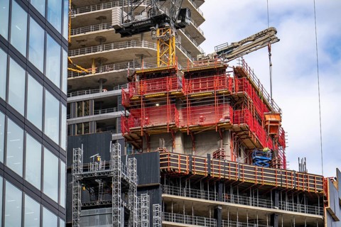 Construction site of the FOUR construction project, 4 high-rise towers at Roßmarkt in Frankfurt am