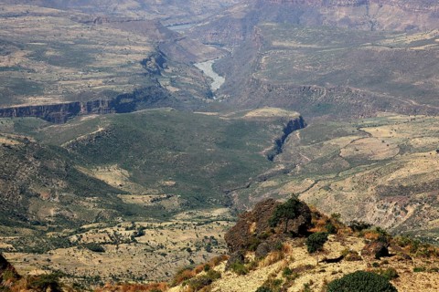 Landscape in the Choke Mountains, view into the valley, Ethiopia, Africa