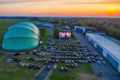 Drive-in cinema at Essen/Mülheim Airport Motor Movies, temporary film screening, at the WDL airship