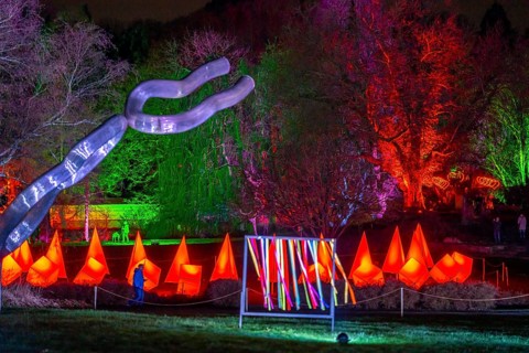 Parkleuchten, event in winter, in the Grugapark in Essen, many different light installations,